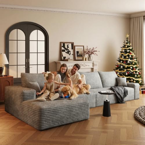 Image of Boneless Couch, Modular Sectional Couches for Living Room, U-Shaped Cloud Couch Sofa with Deep Seat, Fluffy Corduroy Upholstered Corner Sofa