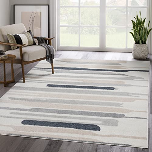 Abani Rugs Cream And Gray 8 Ft. X 10 Ft.(7'9"X10'2") Contemporary Neutral Paint Line Area Rug. Superior Turkish Stain Resistant Area Rug #TOP28