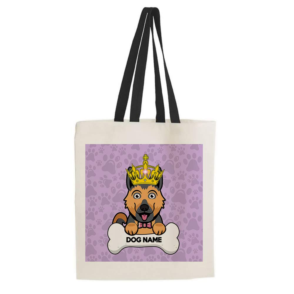 Getagift Personalised Any Name/Text German Shepherd Dog/Pet Themed Tote Bag-Cotton Shopping Bag. Gift For Christmas, Birthday Present, Gift Idea. (Black Handle)