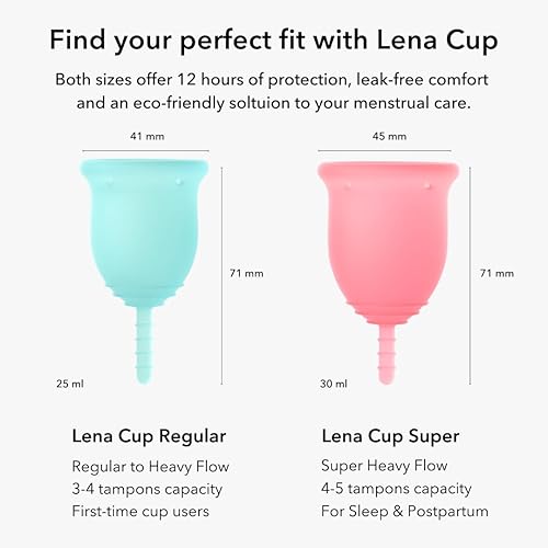Miniatura 4 de Lena Taza menstrual  Taza reutilizable  Alternativa al tampón y almohadilla  Pequeño y grande  Rosa y turquesa  Fabricado en Estados Unidos
