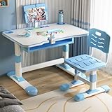 Vinteky Kinderschreibtisch, Schreibtisch Höhenverstellbarer schreibtischstuhl Jugendschreibtisch mit Stuhl für Kinder, Schreibtische für Kinder mit Schubladem (Blau)