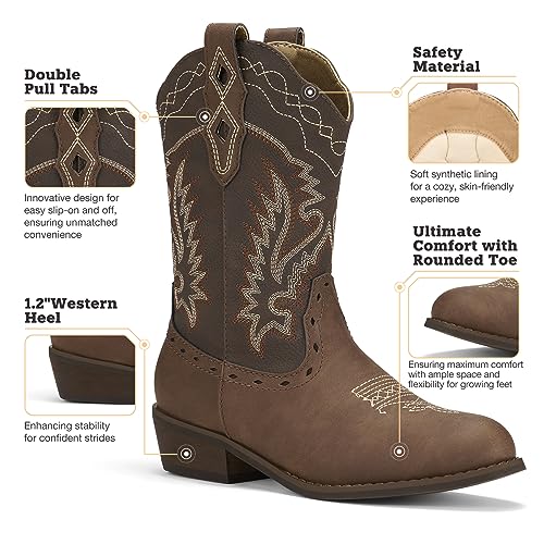 Rollda Kids Cowboy Boots Western Round Toe Cowgirl Boots for Boys Girls Toddler/Little Kid/Big Kid2