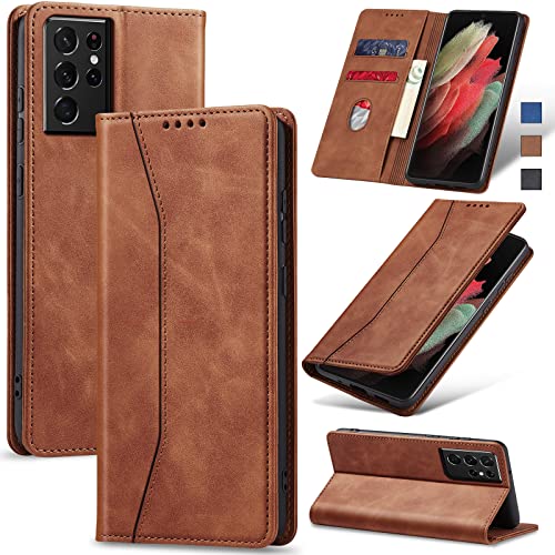 Image of Jasonyu Flip Wallet Case for Samsung Galaxy S21 Ultra 5G,Brown