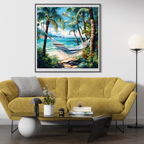 Image of Moohue Needlepoint Kits 14CT Counted Stamped Cross Stitch Kits for Adults Advanced Beach Trees Cross Stitch Patterns (Beach Trees)