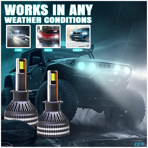 Image of Carzex Crystal Eye H1 LED High Beam Headlight Bulbs - 300W (150 Watts x2), 20,000 Lumens Super Bright, 6500K Cool White, Automotive LED Headlights Kit A180 Series 2Pcs, 1 Yr Warranty