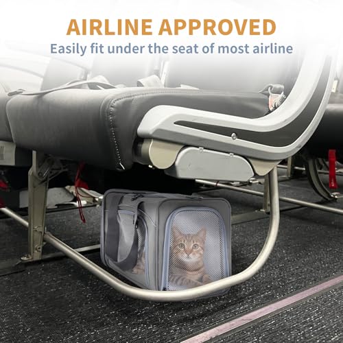 Petsfit Transporttasche Katze & Hundetasche Flugzeug | Flugtasche für Hunde & Transportbox Katze | Flugtaugliche Haustiertasche | Sicherer Transport in Auto, Flugzeug und Bahn, S/Grau