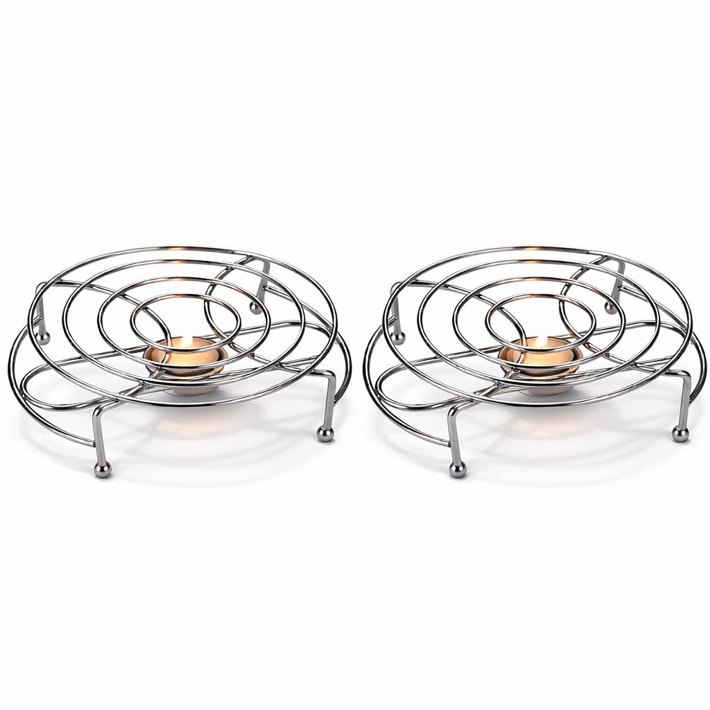 ROUND SINGLE FOOD WARMER CHROME TEA LIGHT CANDLES CHAFING DISH RACK STAND for Parties, Dining & Buffet Use (2 PACK)