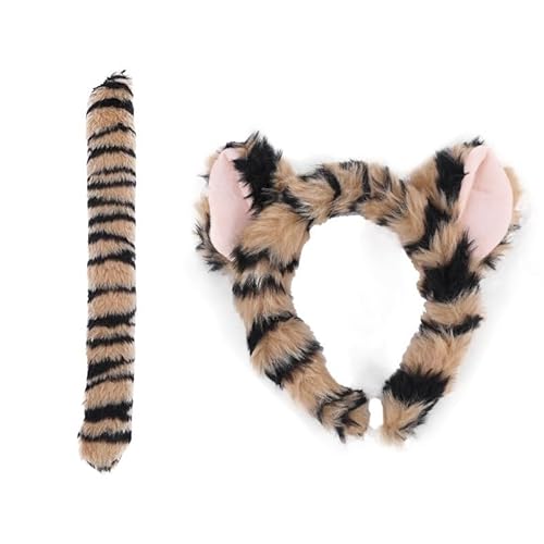 QBJMY Fait à la Main 2 pièces Ensemble Faux Animal Costume Oreille Bandeau Queue Ensemble déguisement for Halloween(A)