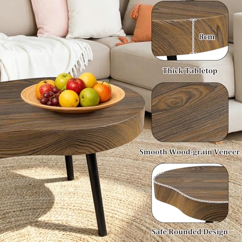 Image of Small Irregular Coffee Table Thick Top Cloud Table for Living Room Modern Industrial Coffee Table Wooden Funky Coffee Tables for Small Space Home Office Easy Assembly Rustic Brown