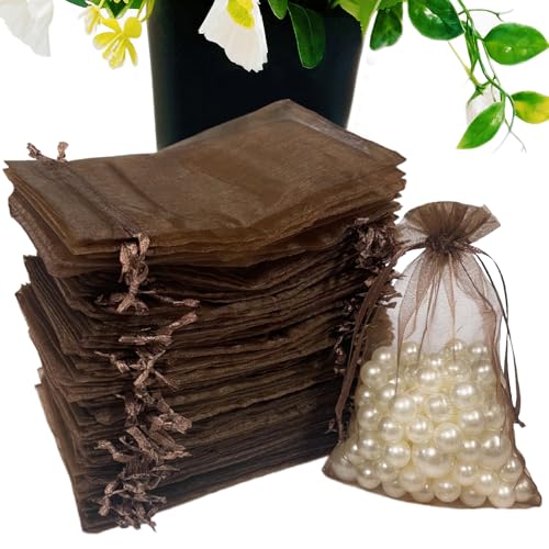 Image of SIAGCRAW Organza Bags 4 inchx6 inch, 100Pcs Small Mesh Drawstring Pouches | Coffee Organza Bags for Jewelry, Candy, Party Favors, Small Sachet Wrap, Storage Supplies