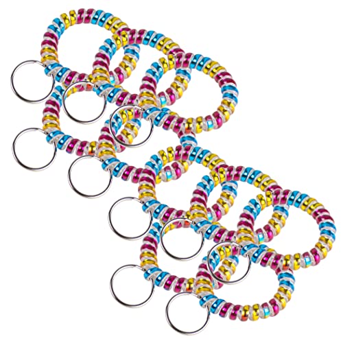 Image of Lucky Line 2 inch Diameter Spiral Wrist Coil with Steel Key Ring, Flexible Wrist Band Key Chain Bracelet, Stretches to 12 inch, Rainbow, 10 Pack (41009)