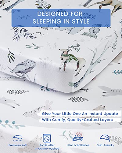 Bassinet Sheets Neutral For Baby Girl Boy, Totbasic Premium Soft Cradle Sheet Compatible With Halo, Mika Micky, Baby Delight, Dream On Me, Maxi Cosi (Woodland Deer & Rabbit Fox) #TOP1