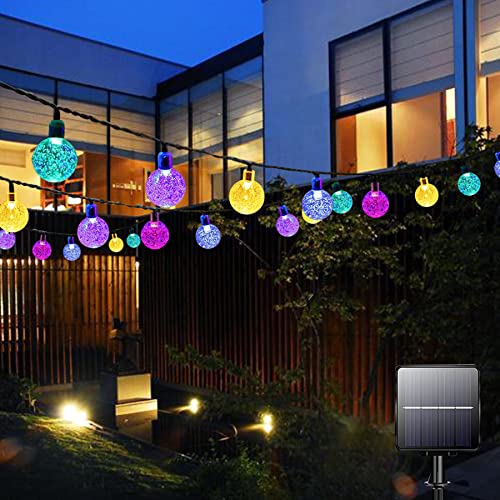Guirlande lumineuse solaire de jardin - 100 LED - 12 m - 8 modes - Étanche - Boule de cristal - Éclairage décoratif pour la maison, la cour, la terrasse, Noël (multicolore) Cover