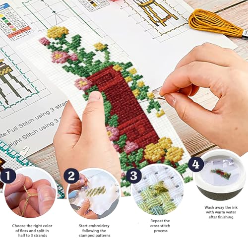 Image of ACRNIGHEET 6PCS Cross Stitch Bookmark Kit for Beginner Stamped Cross Stitch Kits for Adults Book & Flowers DIY Embroidery Bookmark Kits Needlepoint Kit with Instructions Craft Gift 8.5''x3'' 11CT