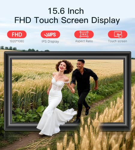 Image of 64GB 15.6 inch Frameo Digital Picture Frame WiFi, Large Electronic Photo Frames 1920 x 1080 IPS FHD Touch Screen, Send Photos from Your Phone from Anywhere, Best Gifts for Parents and Grandparents