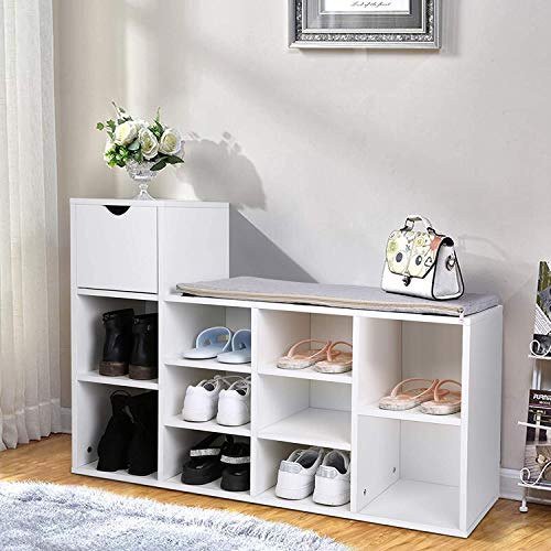 Amzdeal Shoe Bench, Shoe Cabinet, Multifunctional Storage Bench with Drawer, Cushion, Modern Storage Rack, Shoe Rack, for Entryway, Living Room, Bedroom - Thumbnail 5
