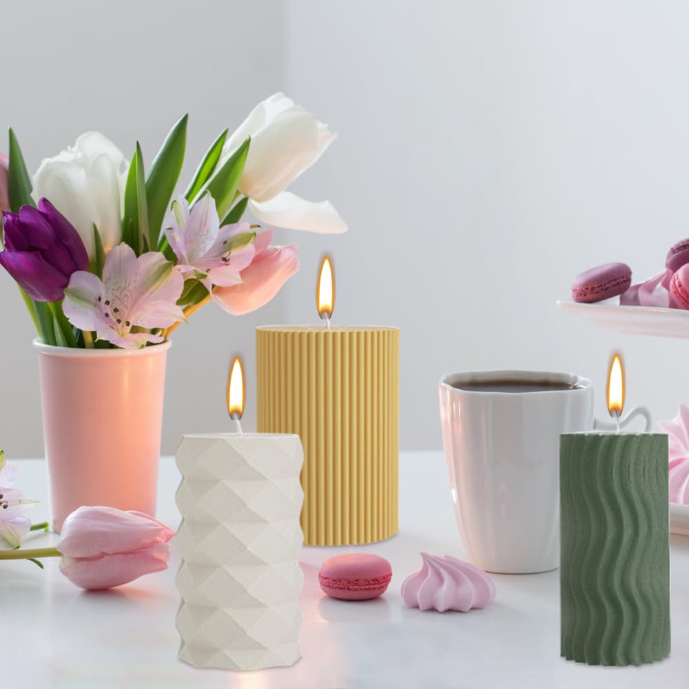 Bekecidi 3 stampi per candele a cilindro, in silicone e resina epossidica, per realizzare candele 3D, sapone, aromaterapia, cera, artigianato fai da te