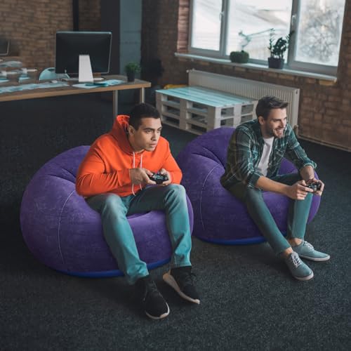 Image of Realspring Inflatable Bean Bag Chairs Outdoor Blow up Camping Chairs Inflatable Lazy Sofa Folding Portable Bean Bag Loungers Couch for Movie Night(Blue,2 Pcs)