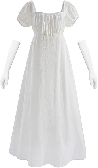 NSPSTT Victorian Dress for Women Regency Costumes Women Regency Dresses with White Wedding Gloves