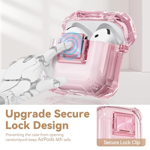 Image of for Airpods 4 Case with Safety Lock,Clear Case Soft TPU Shock-Proof Protective Cover with Cute Bling Keychain and Cleaner kit for Women Girls-Clear Pink