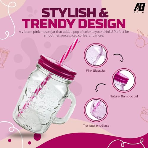 500ml Mason Jar – Pink Glass Jar with Lid and Straw – Reusable Drinking Jar for Smoothies, Milkshakes, Juices, Iced Coffee, Cold Brew & More – Colourful Eco-Friendly Glassware for Daily Use - Image 4