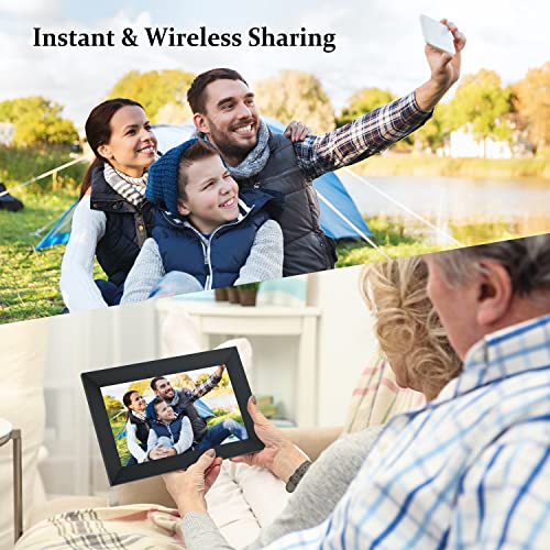 AEEZO Cadre Photo Numérique WiFi 10.1 Pouces IPS à Écran Tactile HD, Rotation Automatique, Configuration Facile pour Partager des Photos et des Vidéos, Smart Montage Mural, Noir