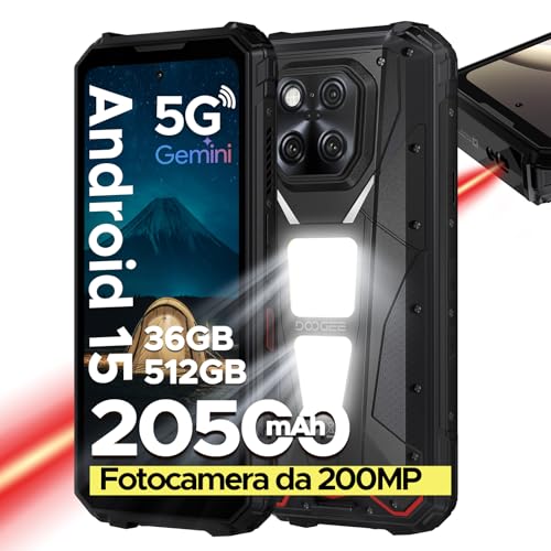 DOOGEE V Max LR Rugged Smartphone 5G, 36GB+512GB Telefono Indistruttibile, 20500mAh/45W, 1200LM, 130dB Altoparlante, 6.78 FHD+ 120Hz, Android 15, MTK 7300 Octa Core, 5G Dual SIM/NFC/BT5.4 - Nero
