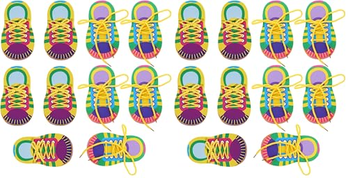 Image of LUOZZY 10 Sets Shoe Trying Practice for Kids Shoelace Threading Teaching Toys Learn to Tie Shoelaces Toy Fine Motor Skills Toy Threading Game for Kids, Random Color (Pack of 2)