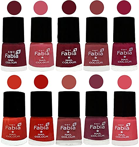 Image of SMC Fabia ALL IN ONE (PACK OF 10), Long Lasting Glossy Nail Polish, 6 ml Each, All Vibrant Colours,02434
