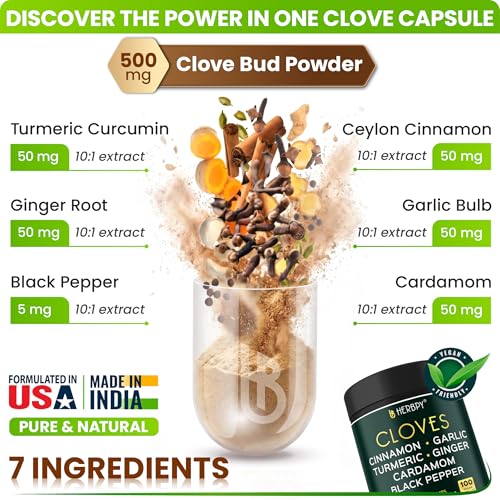 Herbpy 7in1 Clove Supplement 500mg, Support Digestion, Immune, Heart Health | Rich in Vitamins & Minerals, with Ceylon Cinnamon, Turmeric, Ginger, Cardamom, Garlic & Pepper, 100 Vegan Capsules - Image 3