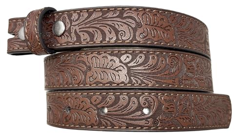 BC Belts Womens Thin Leather Belt Strap with Embossed Western Scrollwork 1