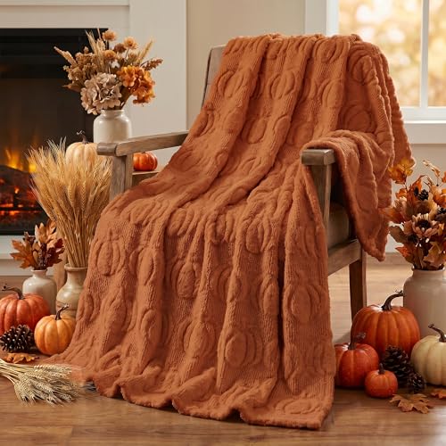 Horaldaily Fall Blanket Throw, Rust Red Pumpkin Autumn Harvest Soft Fuzzy Plush Faux Fur Cozy Blankets for Couch Sofa Bed Lounging, Ideal Gifts for Kids Adults Wife Self, 50x60