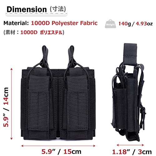Azarxis Molle Pistol Mag Pouch Holder Universal Tactical Magazines Carrier Holster Bag Double Triple Open-Top Pocket for Ammo (Black - Image 2