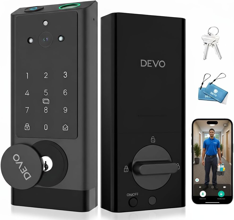 DEVO G1 Video Smart Lock with Camera & Doorbell, 6-in-1 Keyless Entry Door Lock with Fingerprint, App Remote, Auto Locks