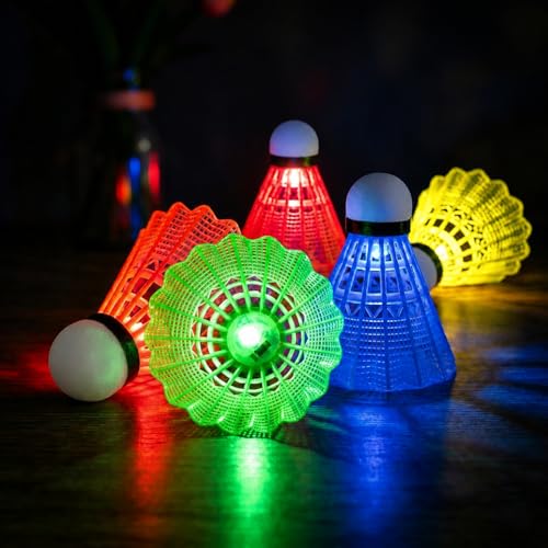 Image of Glow in The Dark Badminton Birdies,LED Badminton Shuttlecocks for Family Backyards Practice,4 /5 /6 PCS Nylon /Goose Feather Long Lasting Light Up Birdie Balls Set for Indoor Outdoor Sports