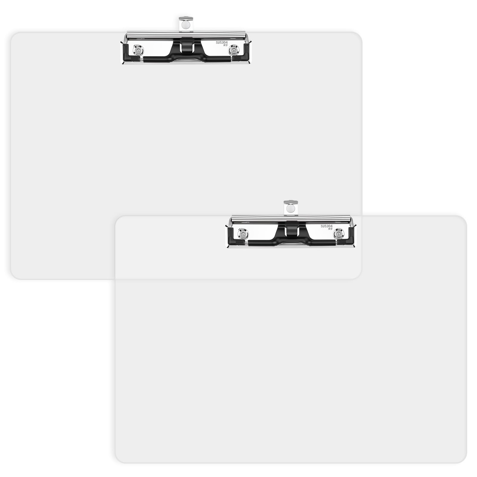 12.5x8.8in Acrylic Clipboards Fit A4 8.5x11 Letter Size, 3mm Thick 2PCS Horizontal Large Clip Board, Convenient Office Supplies Clear Clipboard with Pen Storage Holder for Working Studying Home