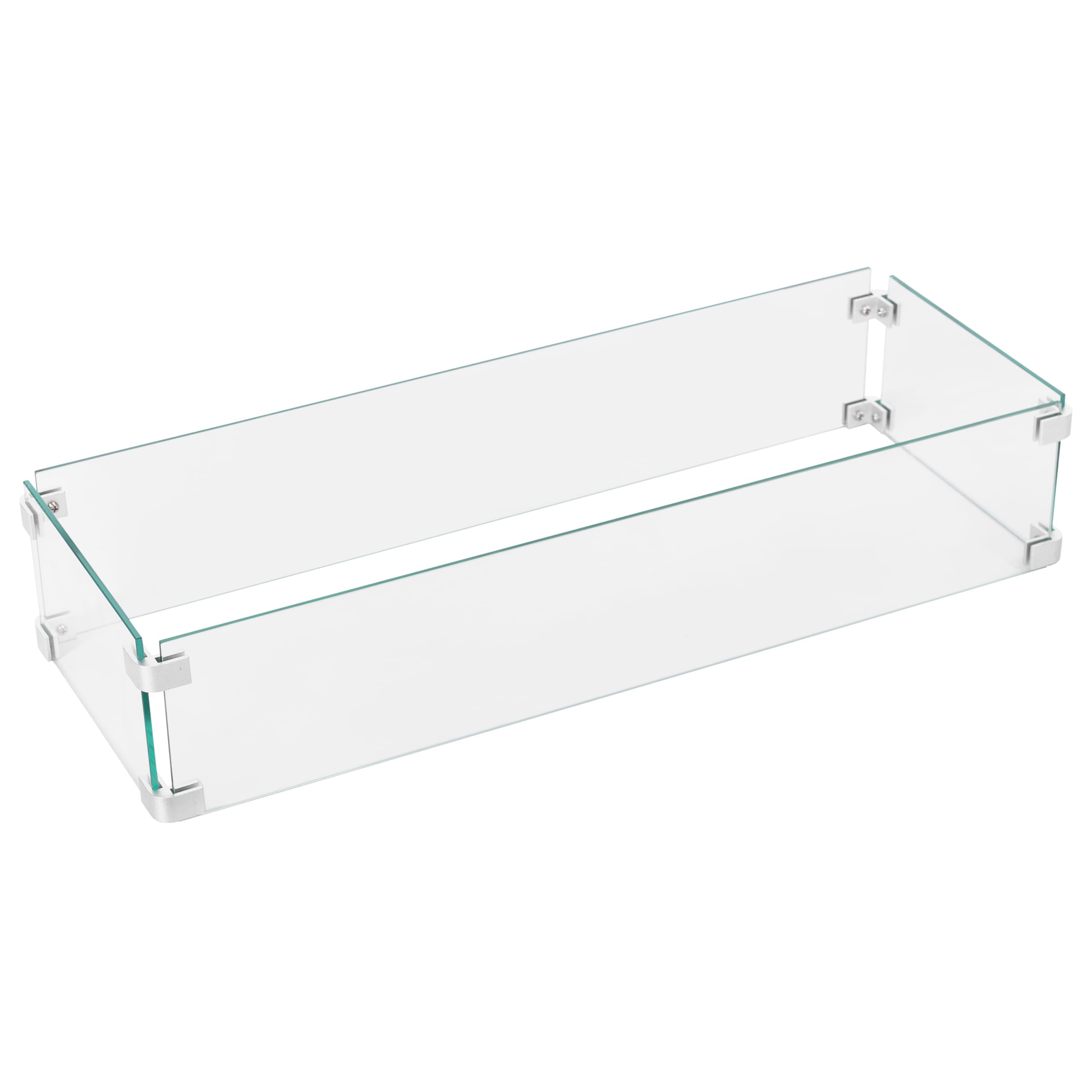 Nuu Garden Tempered Glass Wind Guard for Rectangular Fire Pit Table 29 x 10 x 6 Inch Durable Transparent Flame Shield with Aluminum Alloy Brackets