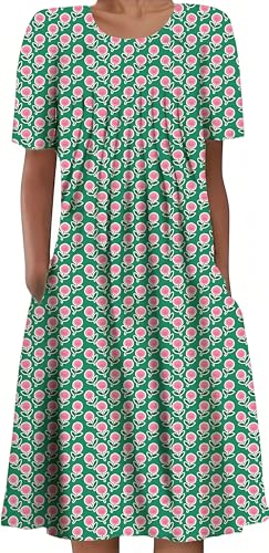 Image of LOVESHOOT Womens Summer Midi Dress 2026 Casual Short Sleeve A Line Dress with Pockets Evening Wedding Guest Work