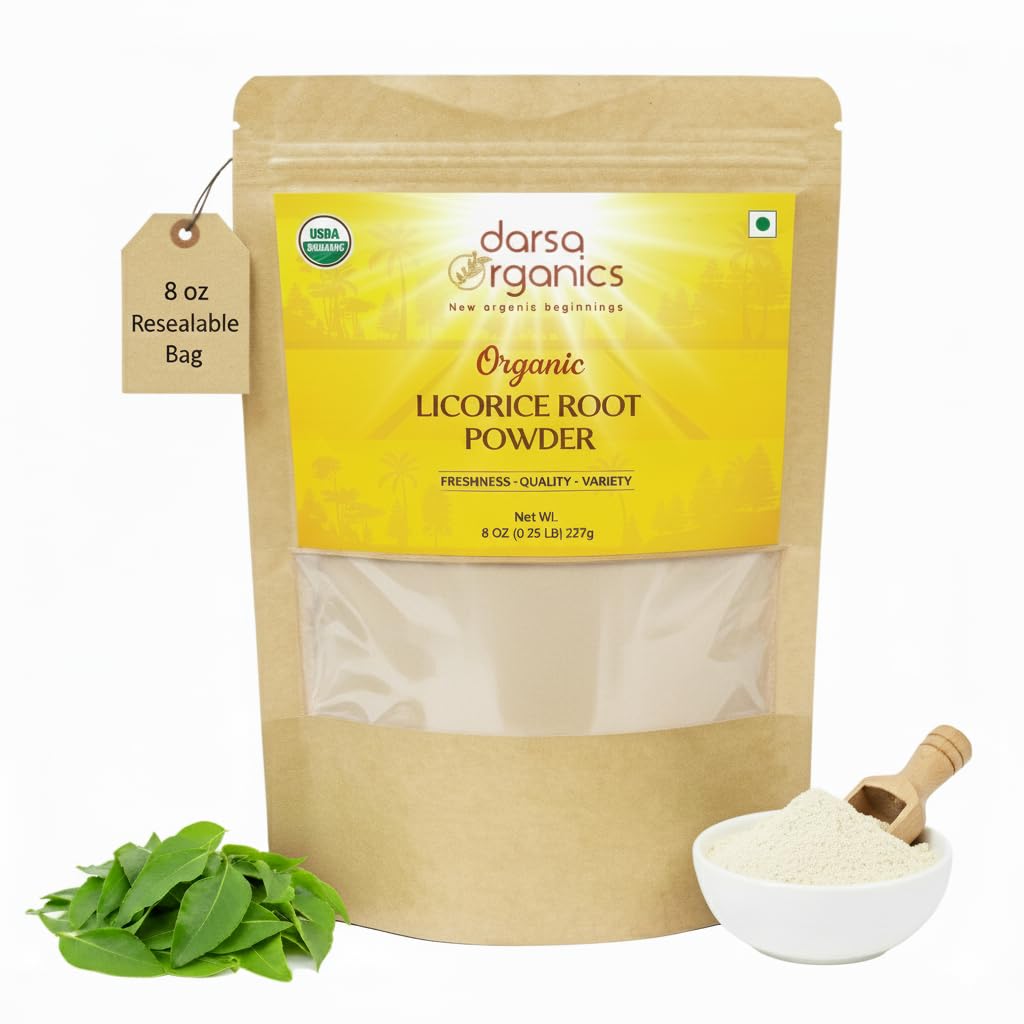 Darsa Organics Licorice Root Powder 8oz - USDA Organic Mulethi Powder (Glycyrrhiza Glabra…