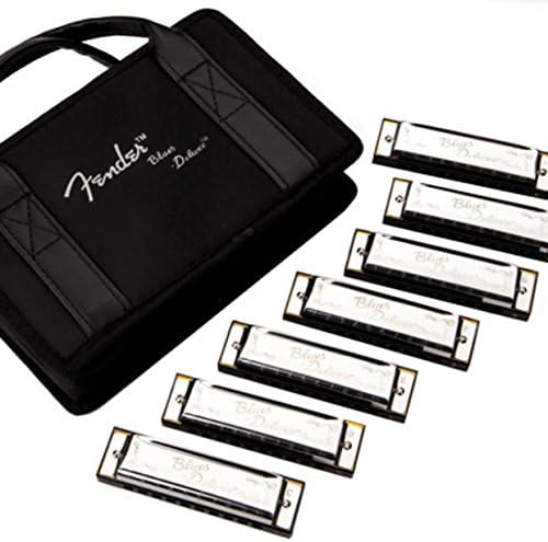 Brand New Authentic Fender Blues Deluxe Harmonica Set with Fender Case, 7-Pack