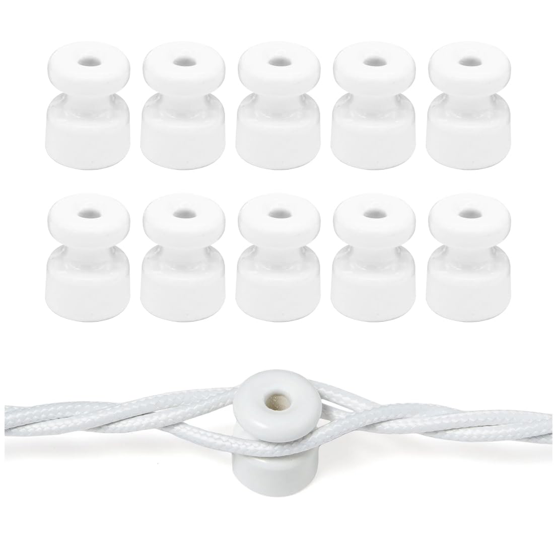 10 unidades de aisladores de cerámica, ideales para cables trenzados y de tela, aislador vintage de porcelana (Ø18 mm) (blanco)