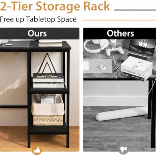 Image of 120 cm Computer Desk for Home Office | Study Writing Table with Multi-Storage Shelves | Study Table for Home | Gaming Setup | Wooden PC Table | Space-Saving Setup | Black | 120x60x75 cm