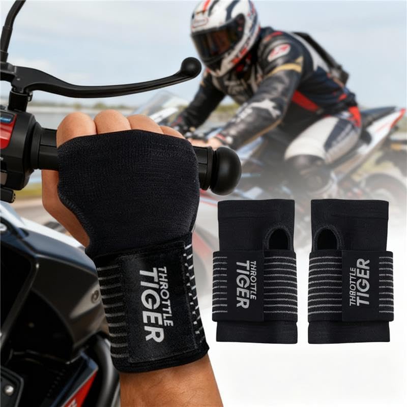 Throttle Tiger – Motorcycle Wrist Brace Adjustable Wrist Wraps for Bikers, Wrist Support Reduces Hand Pain and Absorbs Vibration, Enhancing Comfort