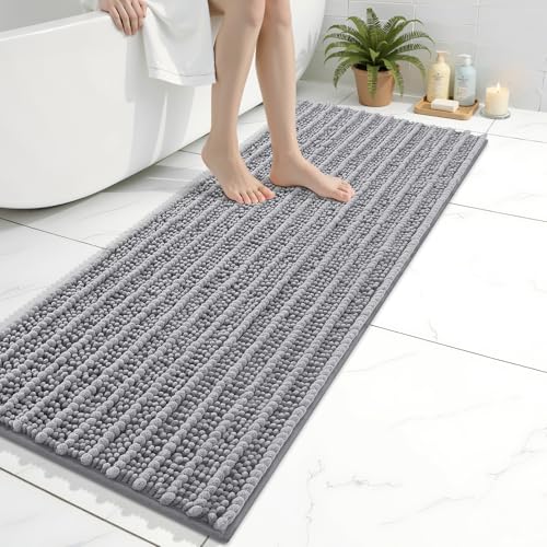 Image of Arotive Luxury Bathroom Runner Rugs 47x17, Extra Soft Thick Absorbent Shaggy Chenille Bath Rugs, Machine Wash Dry, Bath Mats for Bathroom Floor, Tub and Shower, Home Decor Accessories, Grey