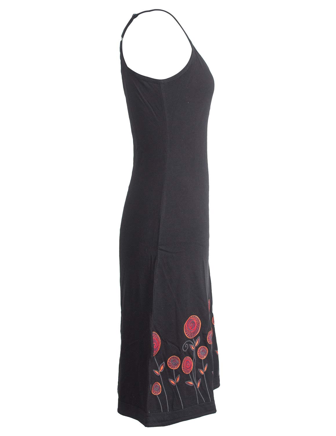 Vishes - Alternative Bekleidung - Besticktes Rosen Baumwoll-Kleid mit verstellbaren Trägern