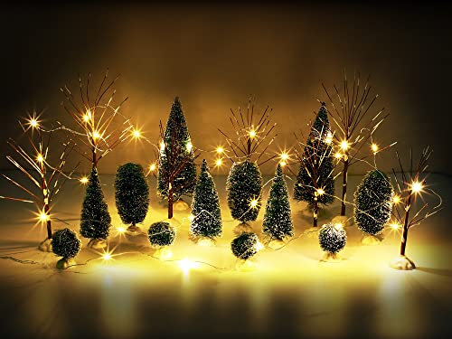 19 Pcs Christmas Village Accessories, Mini Artificial Christmas Trees Frosted Bottle Brush Trees With 10 Ft Led String Lights And Detachable Stand In Assorted Sizes For Home Christmas Decoration #TOP6