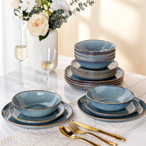 Image of AmorArc Ceramic Dinnerware Sets for 8, 24Pcs Plates and Bowls Sets Dishes | Stoneware Handmade Reactive Glaze Dinner Set, Highly Scratch Resistant | Dishwasher & Microwave Safe Dishware