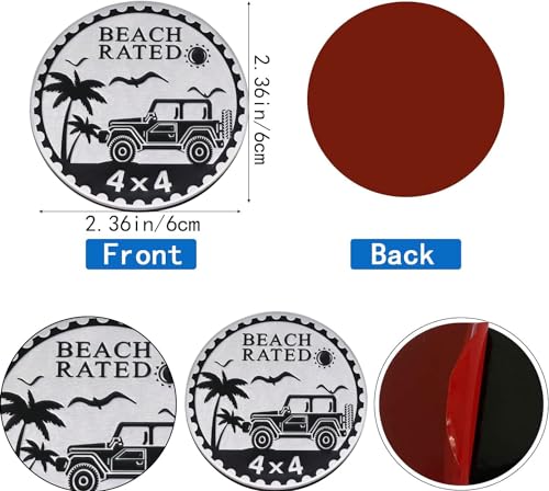 Image of 2 pcs Car Emblem 4 x 4 Metal Automotive Badge 3D Metal Car Badges Emblems Round Emblem Decals Car Badge Decals Stickers Compatible with Vehicles Trucks SUV RV Decorations (Beach Rated-B)