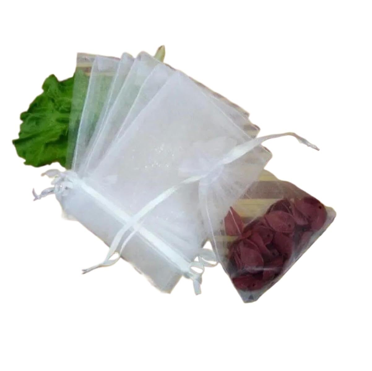 Organza Torby na prezenty Biżuteria Woreczki ze sz Białe 100 sztuk/9x12cm torby na prezenty z organzy opakowanie na biżuterię prezenty torby ze sznurkiem stosuje się na ślub/urodziny/boże narodzenie(1