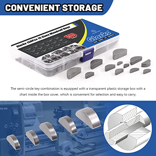 Glarks 150Pcs 15 Sizes Woodruff Keys Assortment Carbon Steel Woodruff-Key Semi-Circular Keys Set For Fasteners Mechanical Industry #TOP5